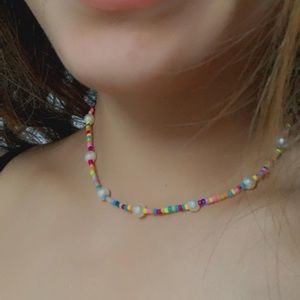 Rainbow pearl beaded necklace